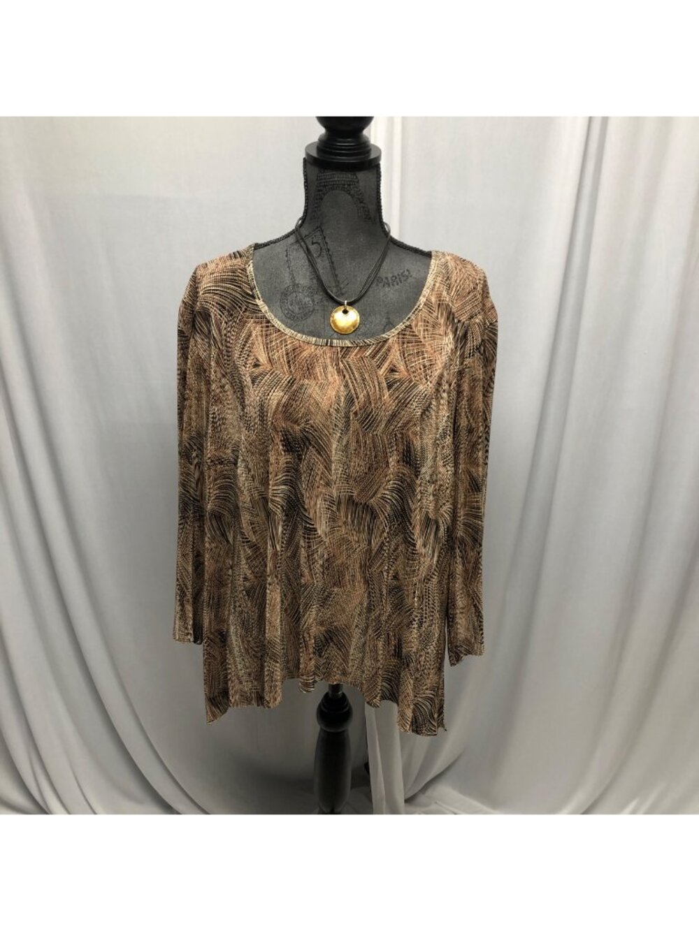 Connected Top Woman Size 22W Brown Textured Stretch Scoop Neck Blouse Comfy